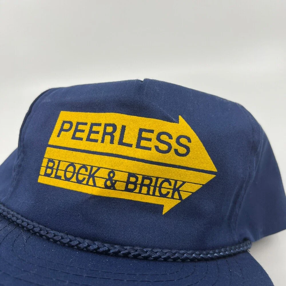 VINTAGE Peerless Stone Mason Trucker Hat Men Adjustable Blue Strap Cap Architect